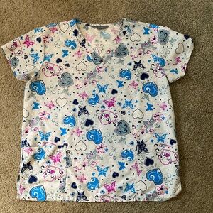Grey butterflies hearts scrub top L